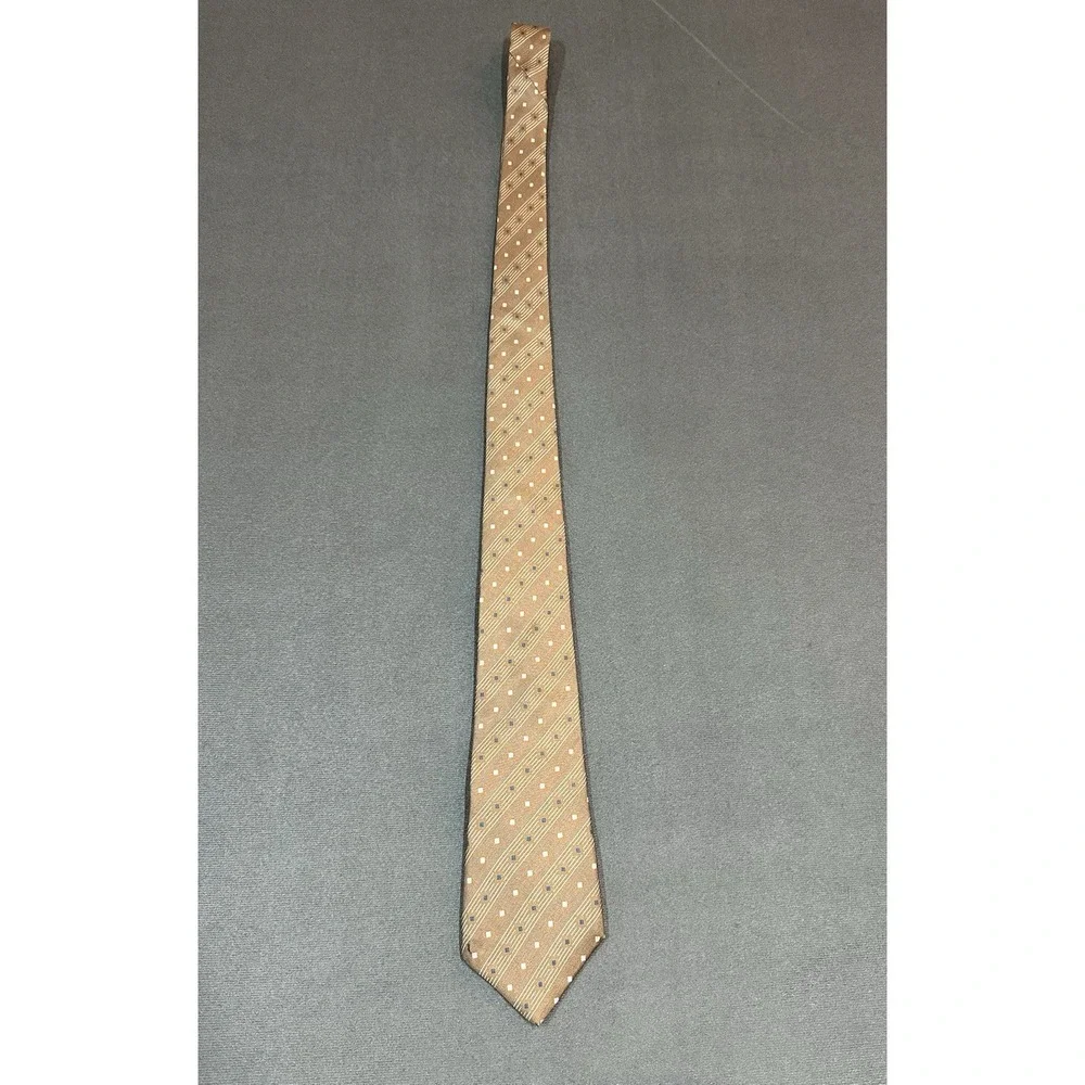 Geoffrey Beene Tie Blue Tan Mens Necktie Made In USA 100% Silk 56